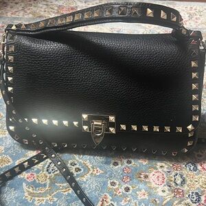 Studded Black Leather Shoulder Bag